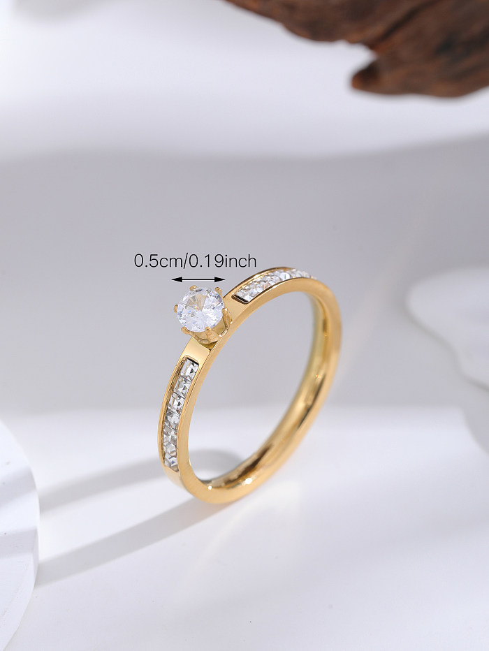Wholesale Lady Queen Shiny Crown Titanium Steel Plating Inlay 18K Gold Plated Rhinestones Zircon Rings