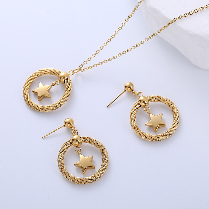 Retro Simple Style Classic Style Pentagram Stainless Steel Plating 18K Gold Plated Earrings Necklace