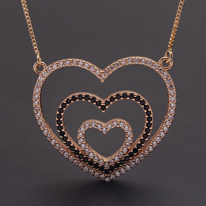 IG-Stil, süße, schlichte Halskette mit Zirkon-Anhänger in Herzform, Kupfer, vergoldet, in großen Mengen