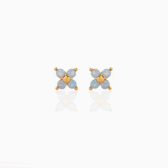 Fresh Cute Blue Flower Stud Earrings Copper Plated Real Gold Earrings 925 Pure Silver Ear Pin Jewelry Wholesale