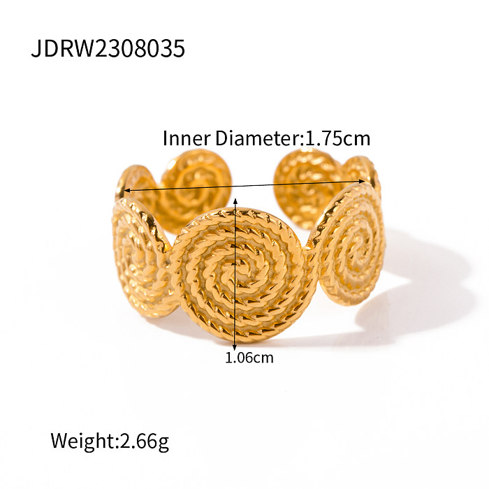 IG Style Simple Style Round Spiral Stainless Steel Plating 18K Gold Plated Open Rings