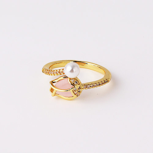 Elegant Lady Geometric Copper Plating Inlay Zircon Open Rings