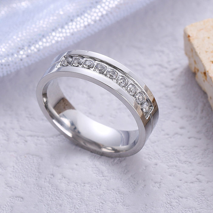 Wholesale Simple Style Solid Color Stainless Steel Zircon Rings