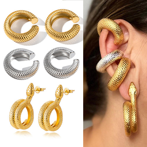 1 paire de clous d'oreilles en cuivre plaqué or 18 carats, Style Vintage, peau de serpent exagérée