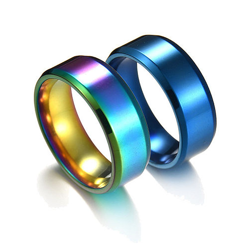 Titanium&Stainless Steel Simple Geometric Ring  (Blue-5) NHHF0311-Blue-5