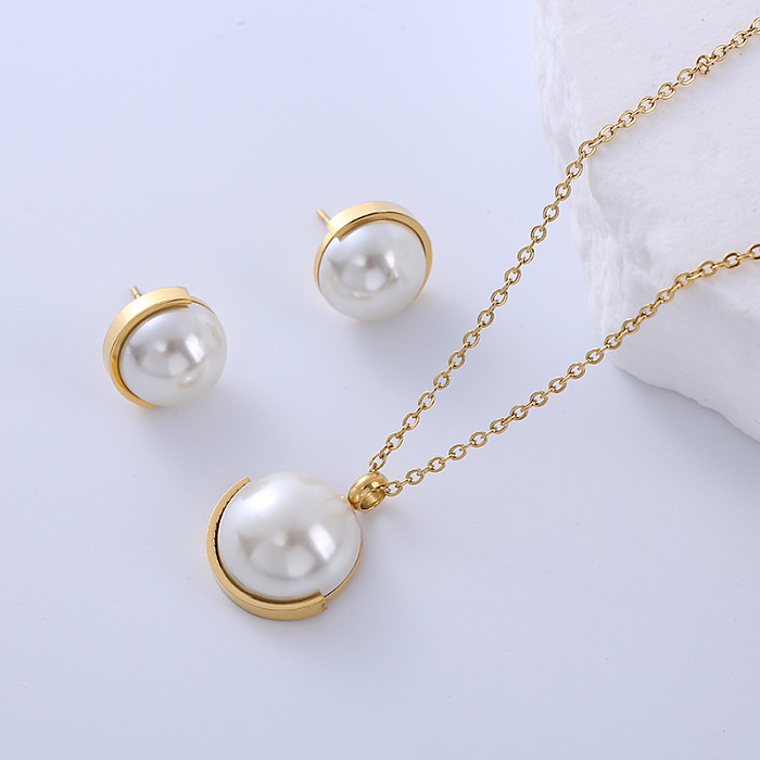 Collier de boucles d'oreilles plaqué or 18 carats pour femme élégante, Style Simple, géométrique, placage en acier inoxydable, incrustation de perles