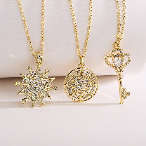 1 Piece Fashion Sun Key Copper Inlay Zircon Pendant Necklace