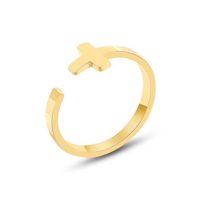 Simple Solid Color Cross Open Titanium Steel Gold Ring