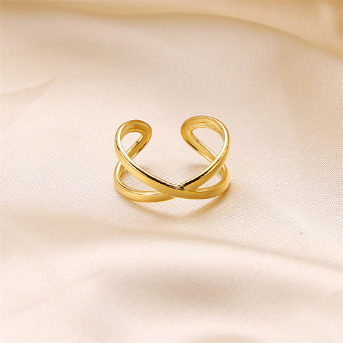 Anéis abertos de aço inoxidável de cor sólida cruzada estilo simples retrô