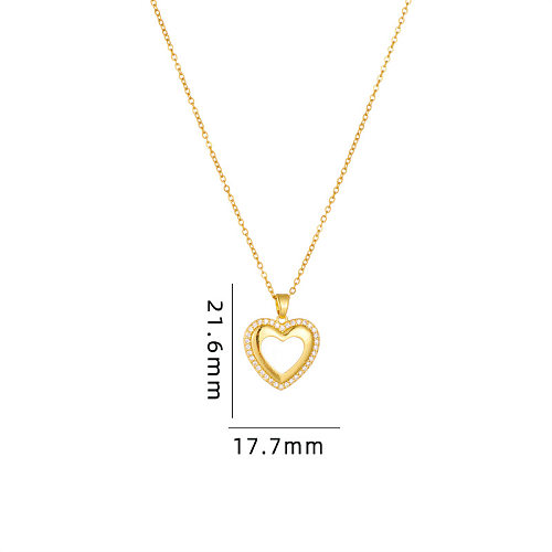 Simple Style Heart Shape Copper Zircon Pendant Necklace In Bulk