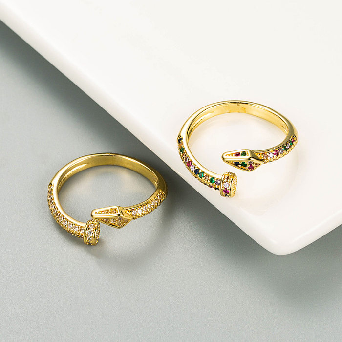 Modischer verstellbarer Ring mit geometrischem Muster aus Gold und Kupfer mit eingelegtem Zirkon