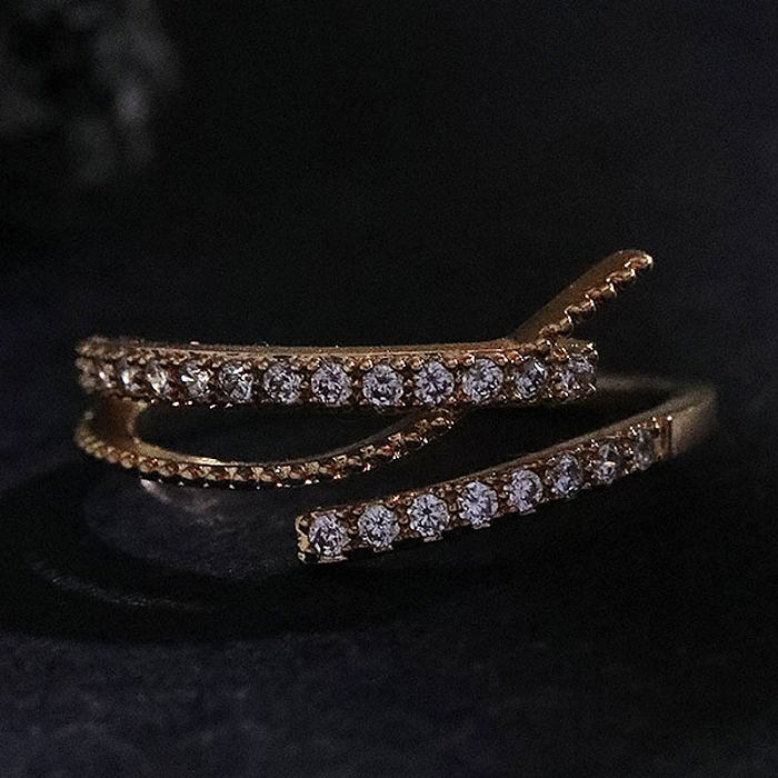 Anillos abiertos de diamantes de imitación con incrustaciones de cobre de color sólido de estilo simple