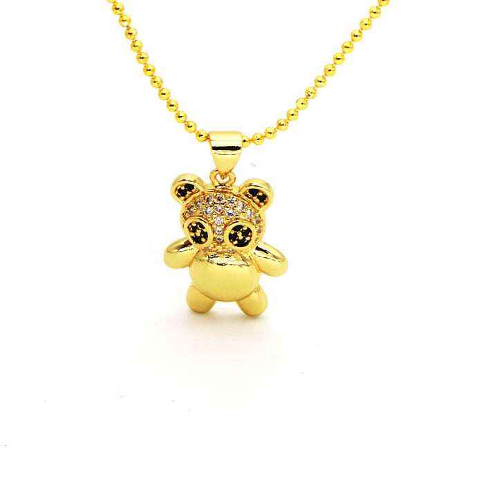 Collar con colgante chapado en oro con diamantes de imitación con incrustaciones de cobre y oso de estilo simple