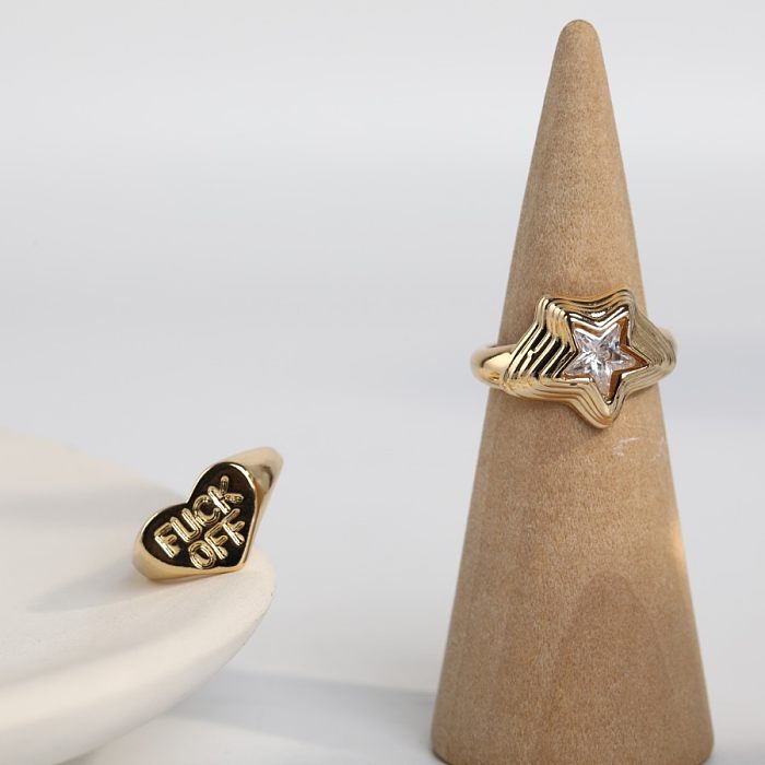Rétro exagéré Punk forme de coeur placage de cuivre sculpture anneau ouvert plaqué or 18 carats