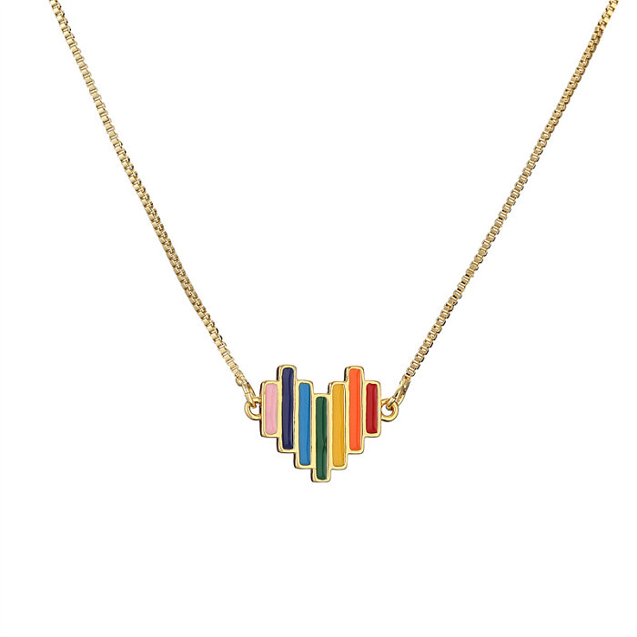 Fashion Rainbow Star Heart Shape Copper Enamel Plating Inlay Zircon Pendant Necklace 1 Piece