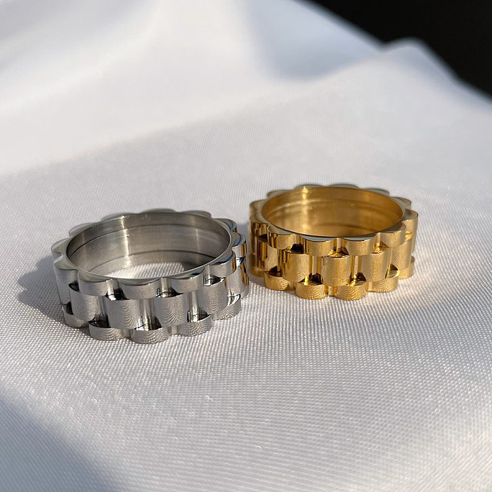 Rétro placage géométrique décontracté en acier inoxydable, anneaux plaqués or 18 carats