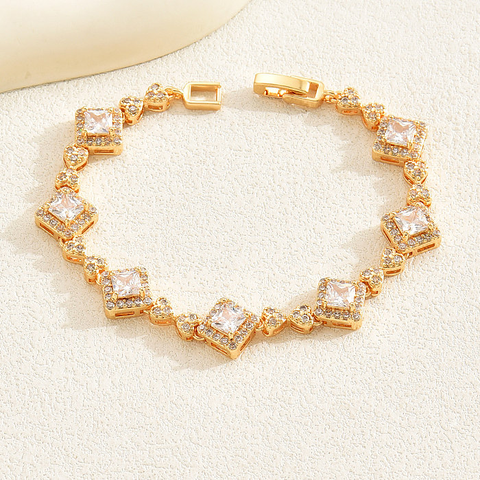Bracelets plaqués or blanc plaqué or 18 carats avec incrustation de cuivre carré de style simple