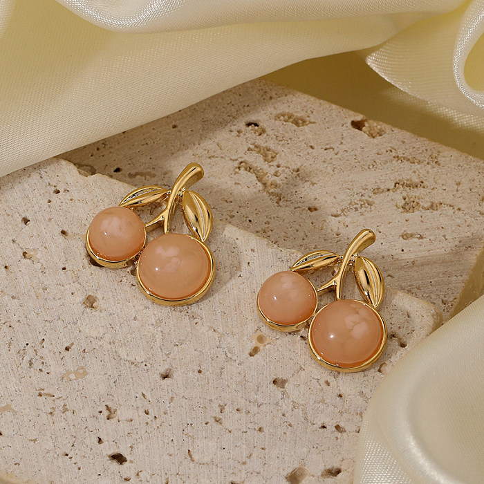 1 Pair Fairy Style Basic Cherry Plating Copper 18K Gold Plated Ear Studs