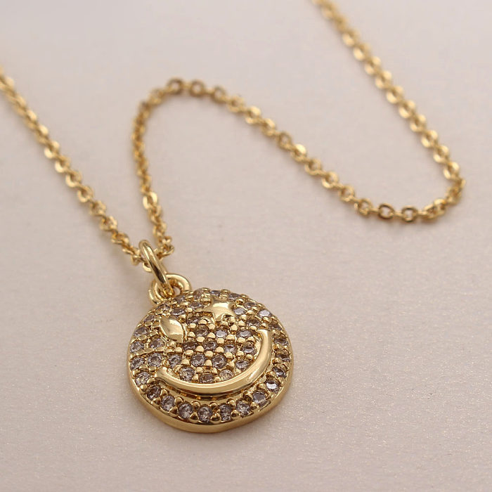 IG Style Smiley Face Copper Gold Plated Zircon Pendant Necklace In Bulk