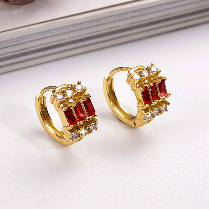 1 Pair Classic Style C Shape Plating Inlay Copper Zircon 18K Gold Plated Earrings