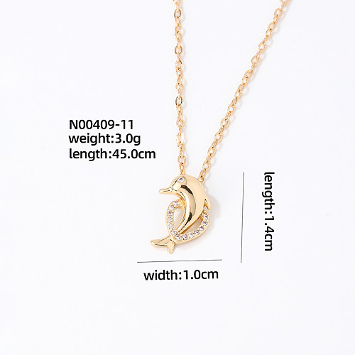 Cute Sweet Four Leaf Clover Dolphin Gourd Stainless Steel Copper Zircon Pendant Necklace In Bulk