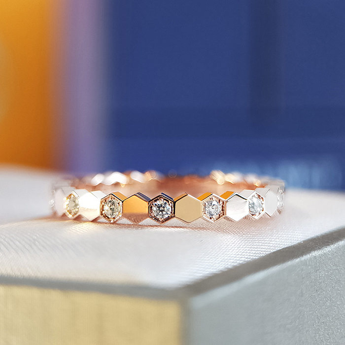 Fashion Hexagon Copper Inlay Gem Rings 1 Piece