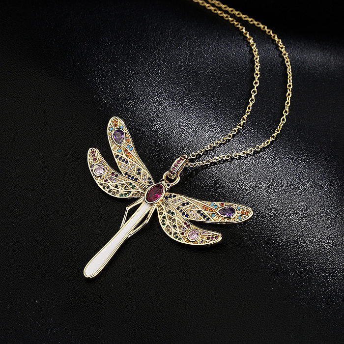 Collier pendentif libellule en Zircon plaqué or 18 carats, Micro-ensemble à la mode