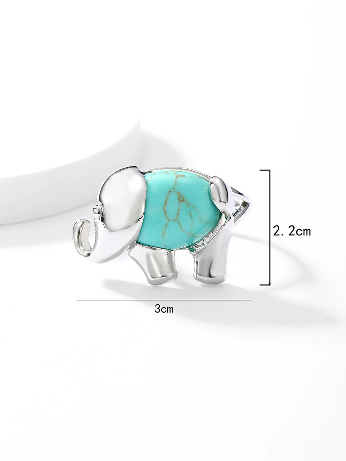 1 peça de anel aberto turquesa embutido de aço inoxidável de elefante fofo