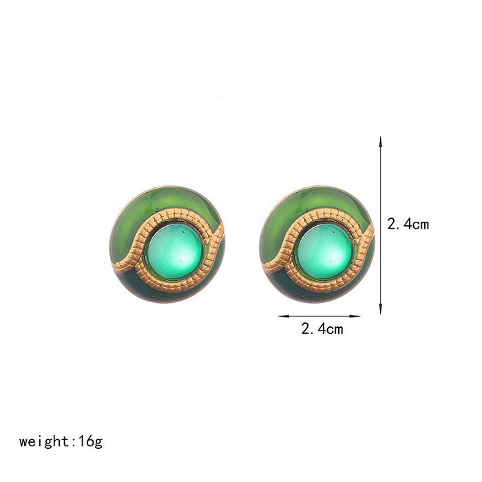 1 Pair Retro Commute Round Enamel Plating Inlay Copper Glass 18K Gold Plated Ear Studs