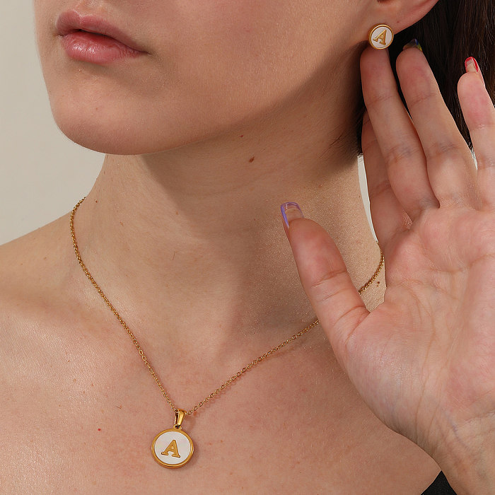 1 ensemble de boucles d'oreilles et collier avec lettres plaquées en acier inoxydable, à la mode