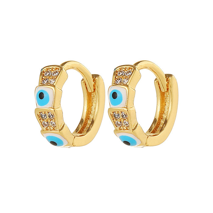 1 Pair Casual Devil'S Eye Copper Enamel Plating Inlay Zircon Gold Plated Earrings