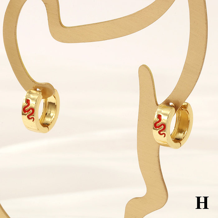 1 paire de boucles d'oreilles créoles en cuivre plaqué or 18 carats, Style rétro Simple, croix serpent, verre à vin, placage en émail
