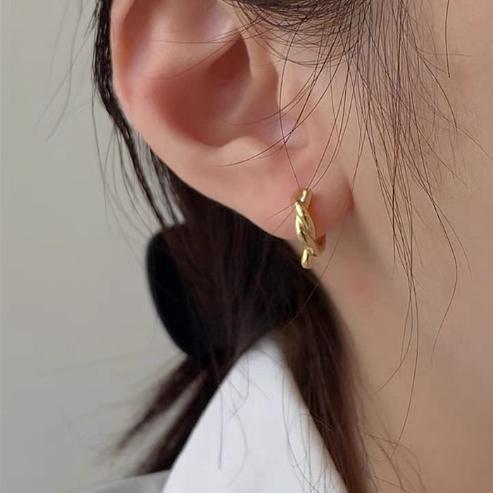 1 paire de boucles d'oreilles en cuivre et Zircon, Style IG, incrustation géométrique douce