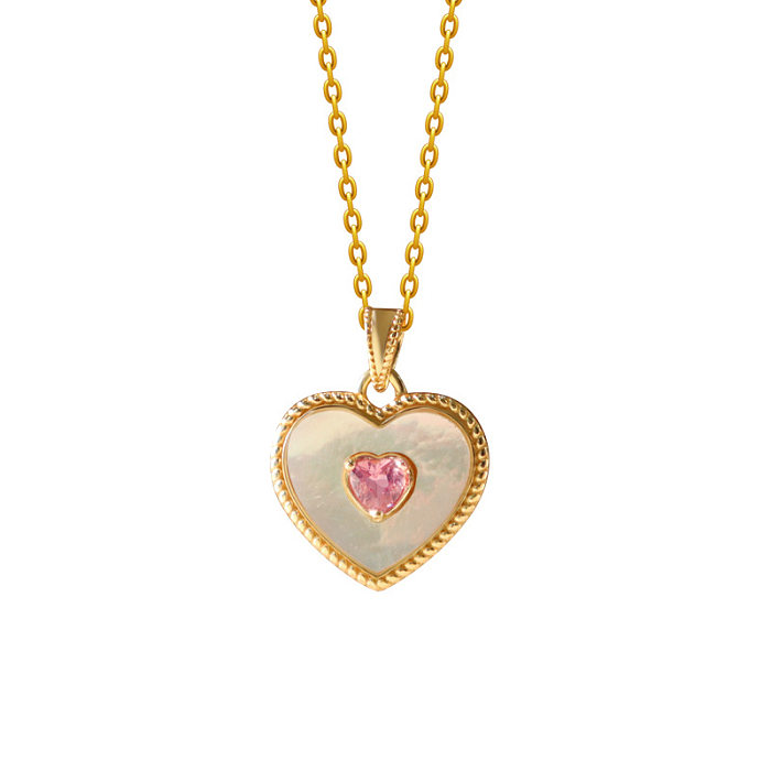 Modern Style Heart Shape Copper Plating Inlay Artificial Gemstones Pendant Necklace