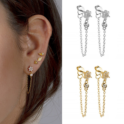 Boucles d'oreilles pendantes en Zircon plaqué cuivre, fleur à la mode, 1 paire