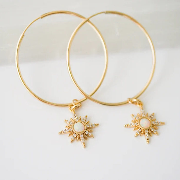 1 Pair Sweet Simple Style Star Plating Inlay Copper Zircon 18K Gold Plated Drop Earrings