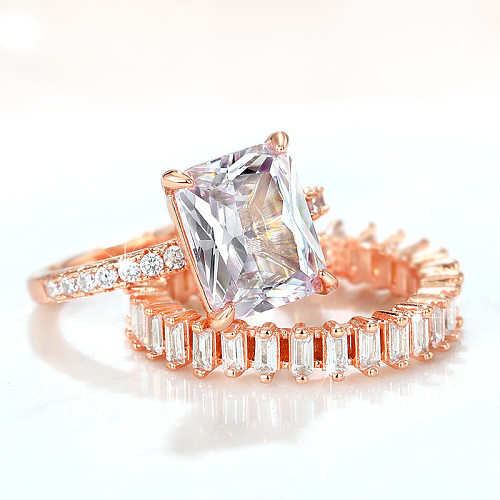 Simple Style Square Copper Inlay Zircon Rings