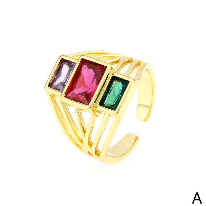 Elegante, glänzende, quadratische, mit Zirkon 18 Karat vergoldete offene Ringe mit Inlay-Zirkon