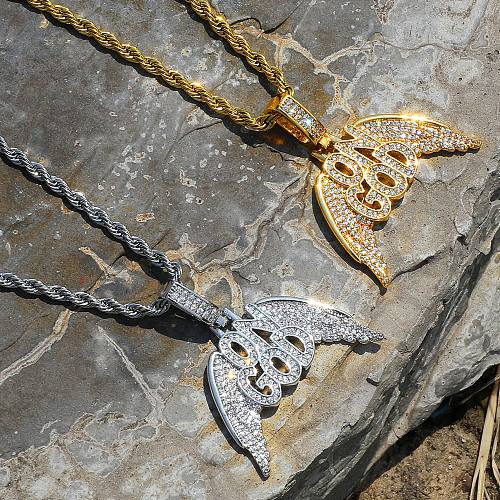 Lässige Engelsflügel-Anhänger-Halskette aus Edelstahl mit Kupfereinlage und Zirkon
