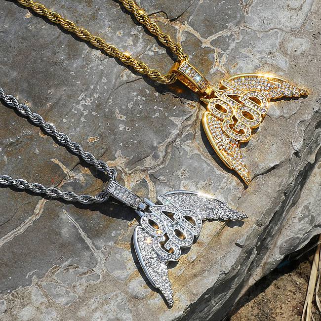 Lässige Engelsflügel-Anhänger-Halskette aus Edelstahl mit Kupfereinlage und Zirkon