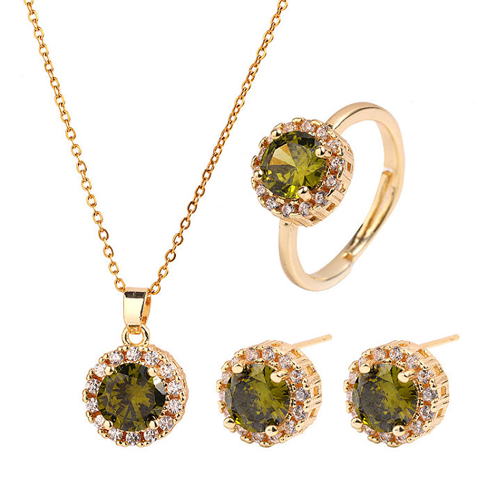 Conjunto de joyería para mujer con incrustaciones de cobre y titanio redondo de moda de 3 piezas