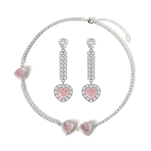 Sweet Heart Shape Copper Inlay Artificial Gemstones Earrings Necklace