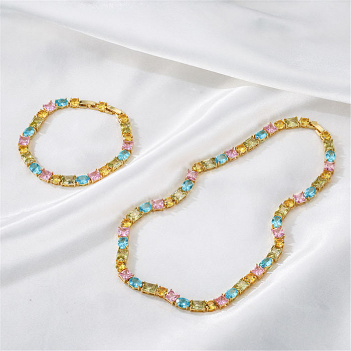 Cute Geometric Copper Inlay Zircon Women'S Bracelets Necklace