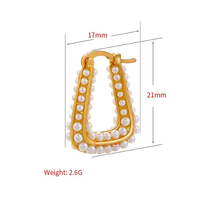 1 Paar schlichte Ohrringe in U-Form mit Messingbeschichtung und künstlichen Perlen, 18 Karat vergoldet