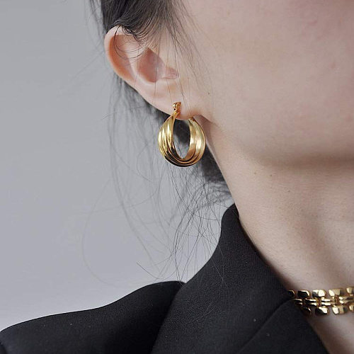 1 paire de boucles d'oreilles créoles plaquées cuivre, couleur unie, cercle à la mode