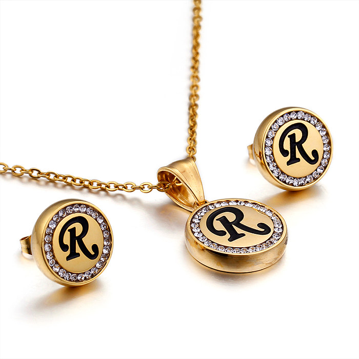 Sweet Letter Stainless Steel Plating 18K Gold Plated Earrings Necklace