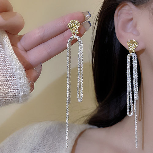 1 paire de boucles d'oreilles pendantes en cuivre plissées à pampilles de Style Simple