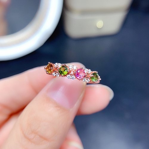 Anéis de cobre redondos da moda com incrustações de pedras preciosas artificiais anéis de cobre