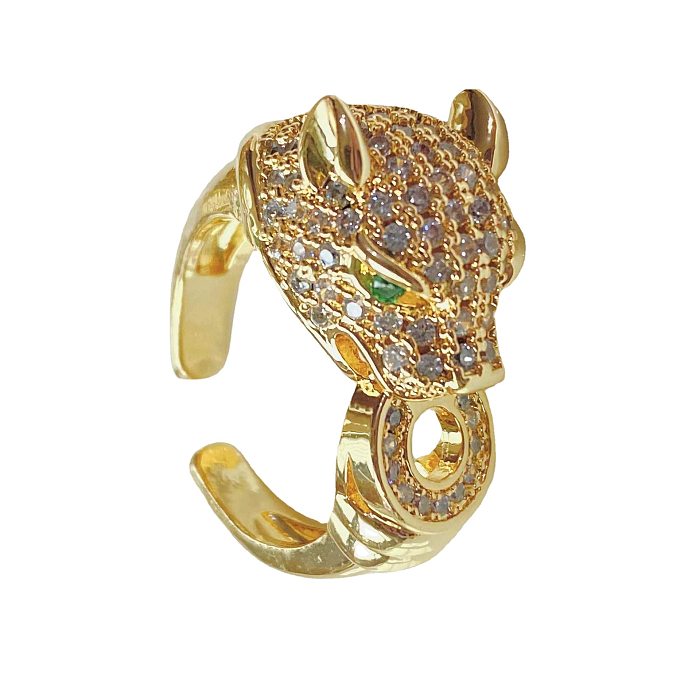 Modetrend-Leoparden-Reichtumsring, 18 Karat vergoldeter, verstellbarer Ring mit Diamantöffnung