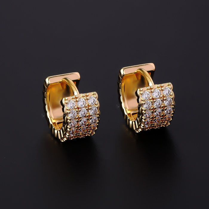 1 Pair Hip-Hop Simple Style Shiny Round Plating Inlay Copper Zircon Gold Plated Hoop Earrings